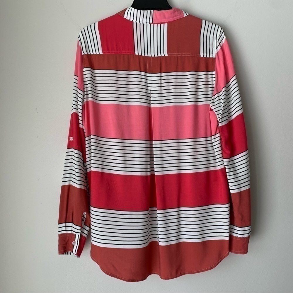 VELVET Heart white and pink Striped button down blouse long sleeve top Size L - Picture 5 of 10